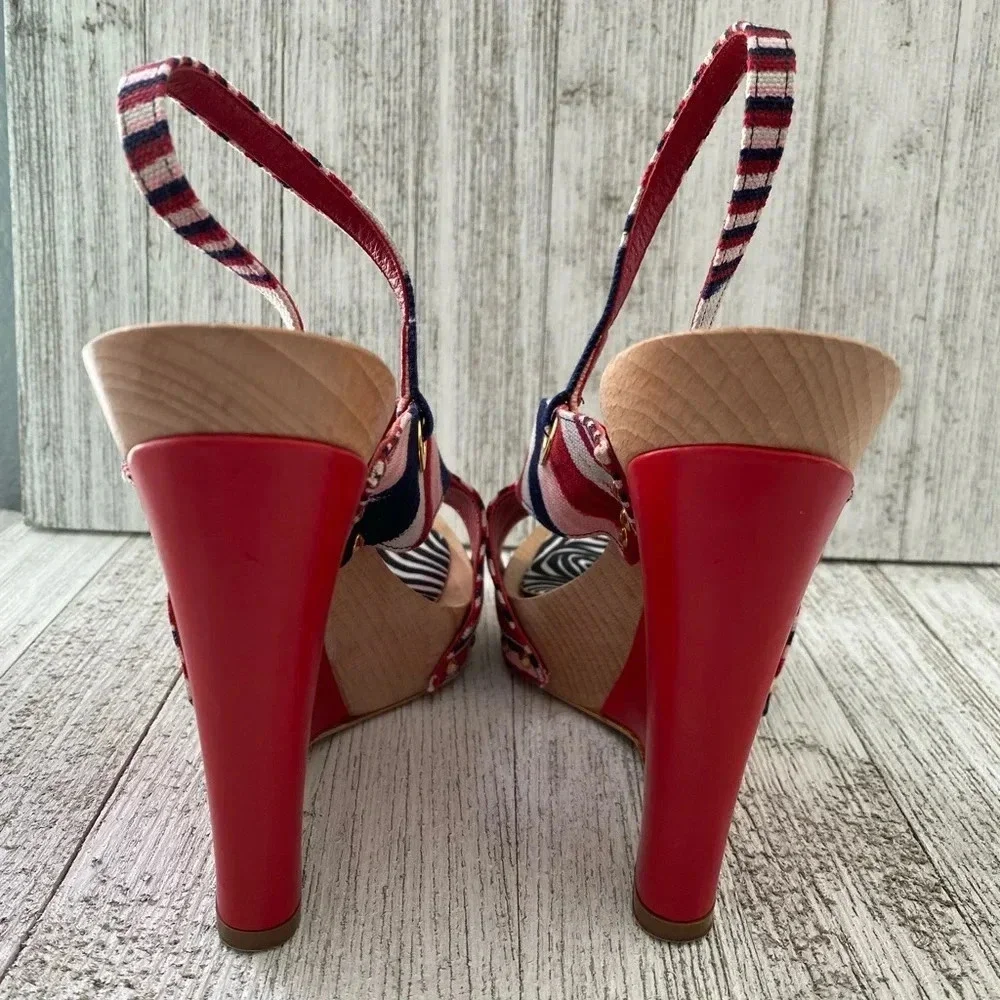 MISSONI OLONA Red Striped Wedge Heels N5443 Size 38 EU